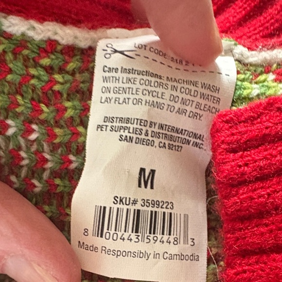 Festive Argyle Dog Sweater - Red, Green, White - Picture 7 of 7